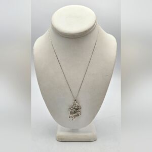 Extremely Intricate Diamond Cut Platinum Diamond & Ruby Dragon Pendant Necklace